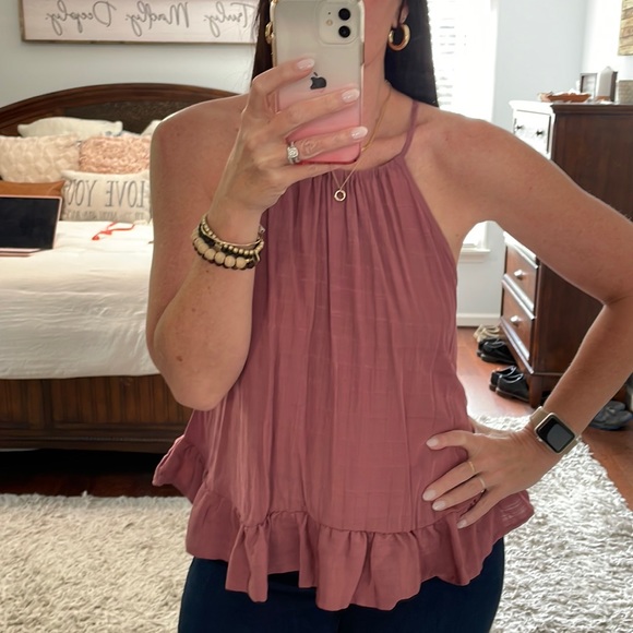 SHEIN Tops - SHEIN Mauve Dusty Rose Halter Style Ruffled Top Size M